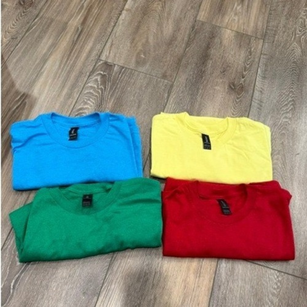 Gildan Softstyle Mens T-Shirt Bundle 4 Pack Blue Green Yellow Red Crew Neck Tee